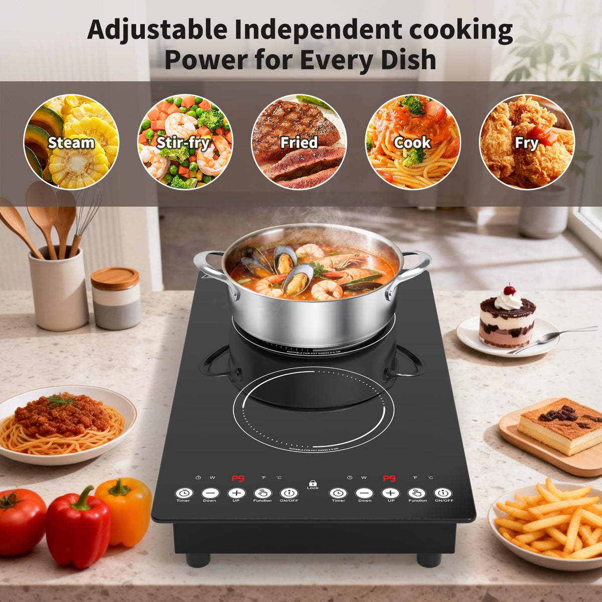 GIHETKUT single electric hob,220V 2000W Electric Hob with LED Touch Control,10 Power Levels, 4H Timer, Safety Lock,portable single burner hob Overheat protection