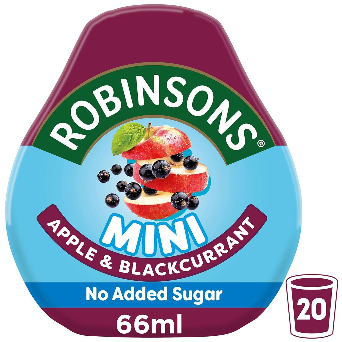Robinsons Mini, No Added Sugar, Low Calorie, Apple and Blackcurrant, Makes 20 Drinks Per Pack, 66 ml