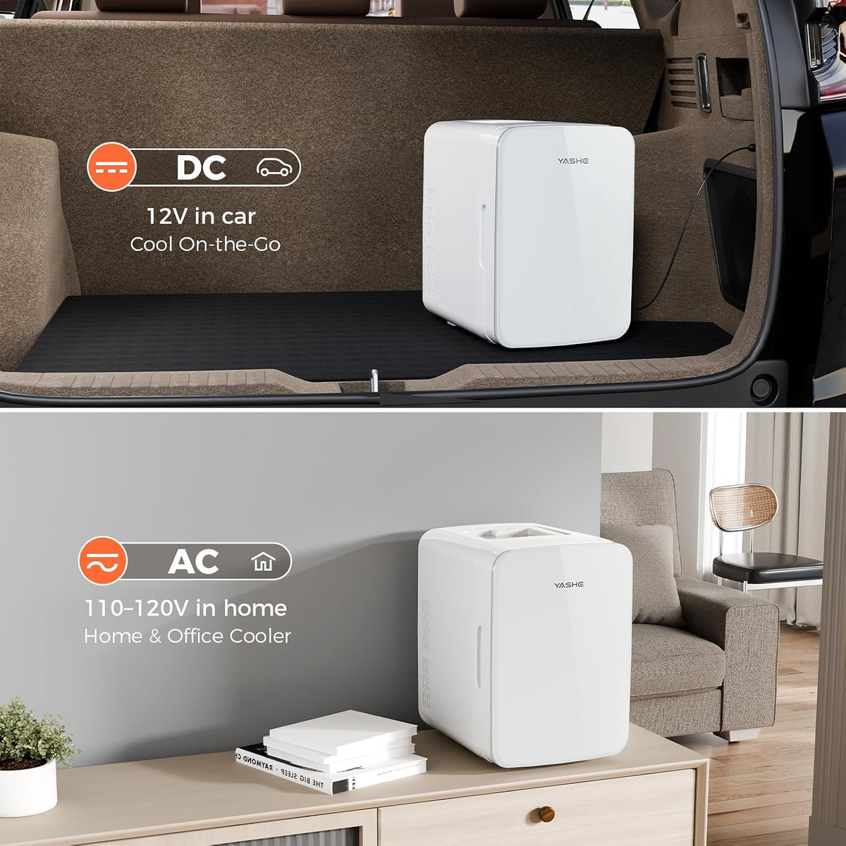 YASHE Mini Fridge, 10 Liter/12 Cans Small Fridgerator for Bedroom, AC/DC Thermoelectric Cooler and Warmer for Skincare Drink Office Dorm Car, White