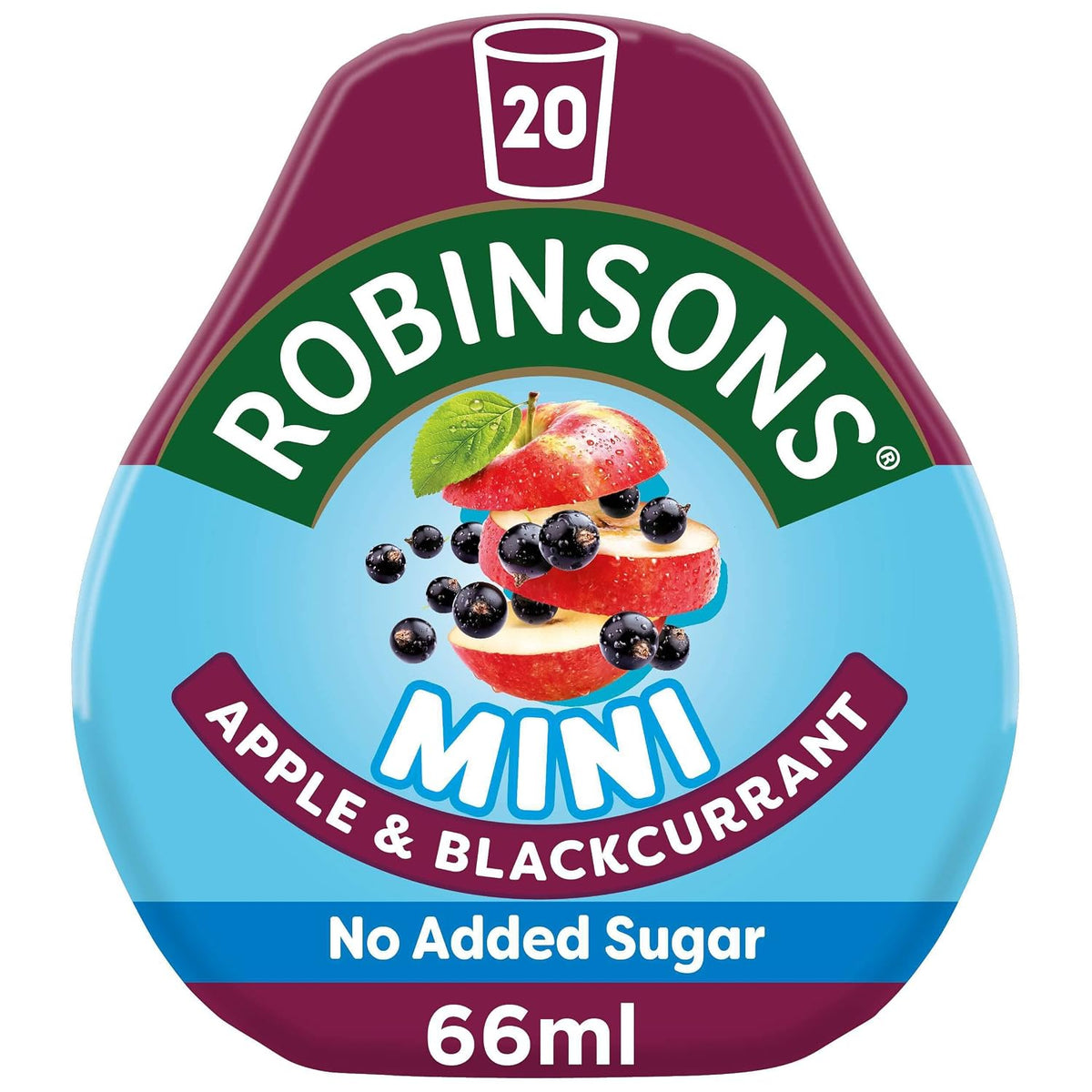 Robinsons Mini, No Added Sugar, Low Calorie, Apple and Blackcurrant, Makes 20 Drinks Per Pack, 66 ml