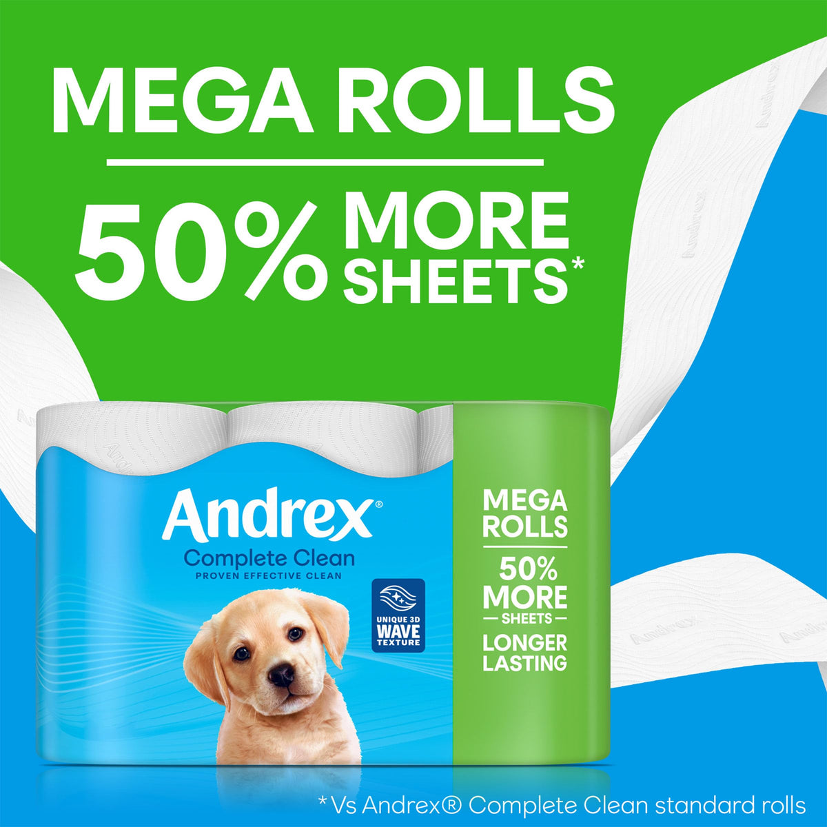 Andrex Complete Clean Toilet Roll - 12 Mega Toilet Rolls