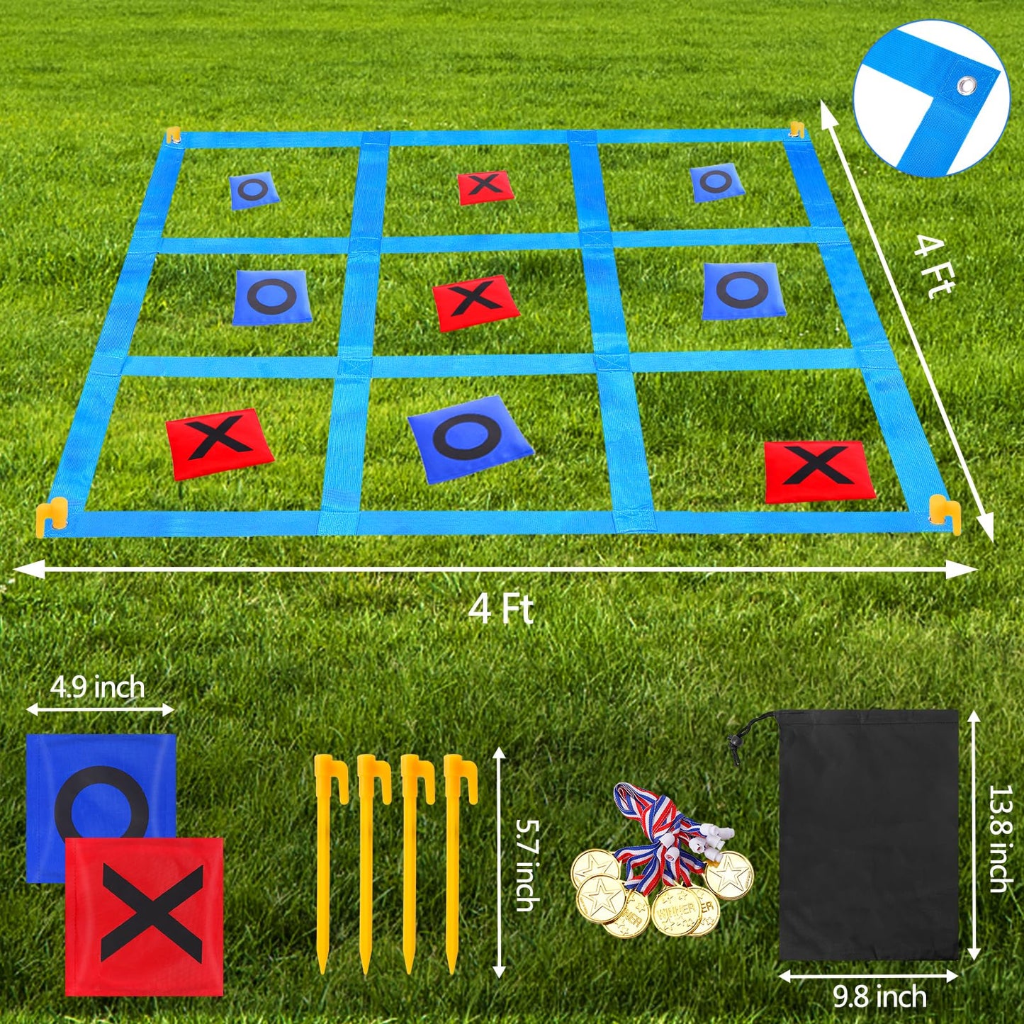2-in-1 Giant Tic Tac Toe & Bean Bag Toss Game for Kids Adults Family Fun Outdoor Garden Game 4.5Ft Double-Sided Large Sports Day Kit for Lawn Backyard Carnival Field Day Picnic Camping Birthday Party