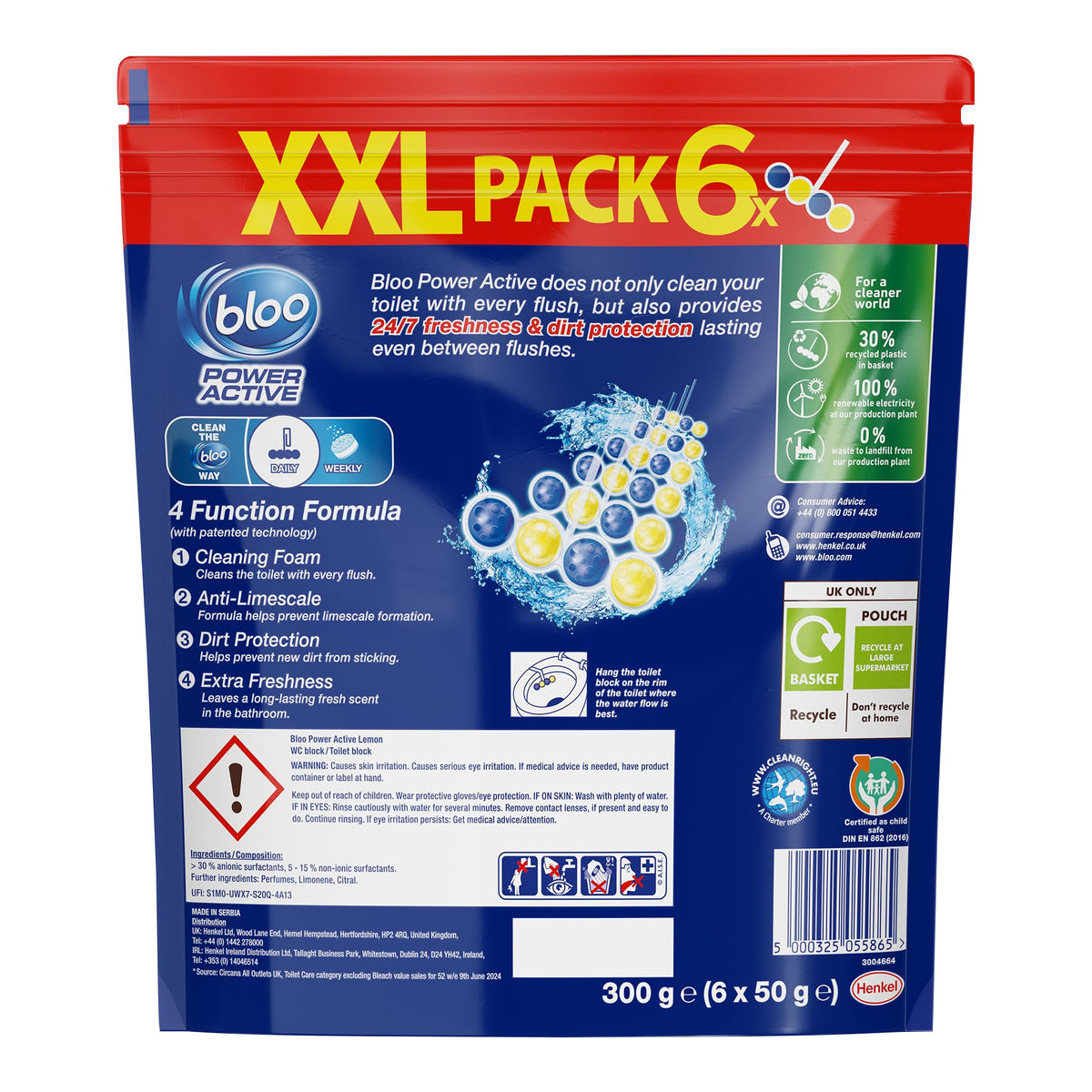 Bloo Power Active Toilet Rim Block & Freshener, Fresh Flowers, Pack of 1