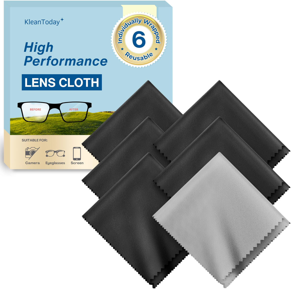 Japanese-Style Premium Microfiber Glasses Cleaning Cloth Streak & Scratch-Free Lens Cleaning Cloth – Safe for Eyeglasses, Sunglasses, Glasses Cleaner, Lens Wipes, iPhone & Screens (12 Pack)