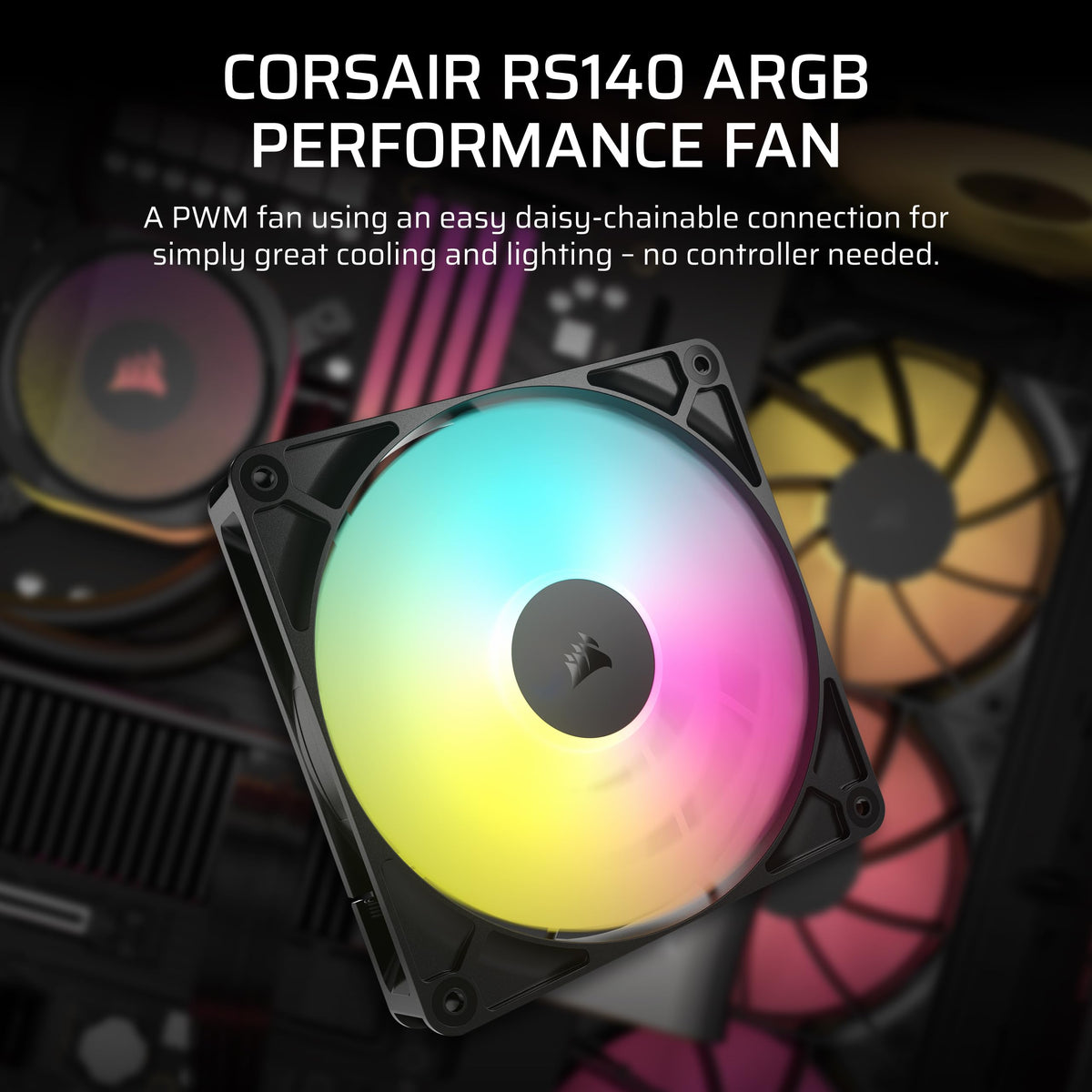 CORSAIR RS120 ARGB 120mm PWM Fans – Daisy-Chain Connection – Low-Noise – Magnetic Dome Bearing – Triple Pack – White