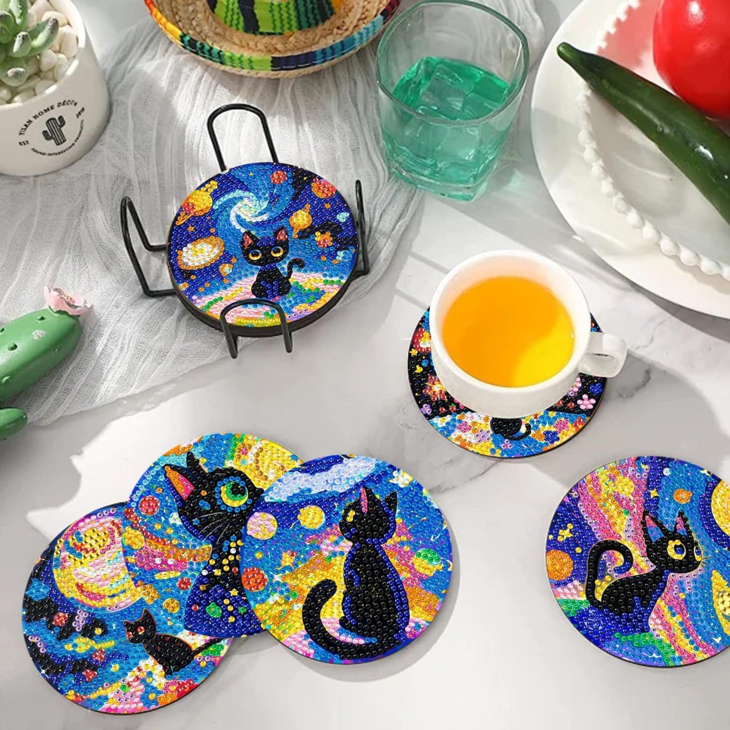 8 Pcs Flowers Diamond Art Coasters Kits for Adults Begainners,Full Drill Diamond Painting Coasters Kit with Holder,DIY Gem Painting Craft Kits for Adults Supplies Gift (Flowers).