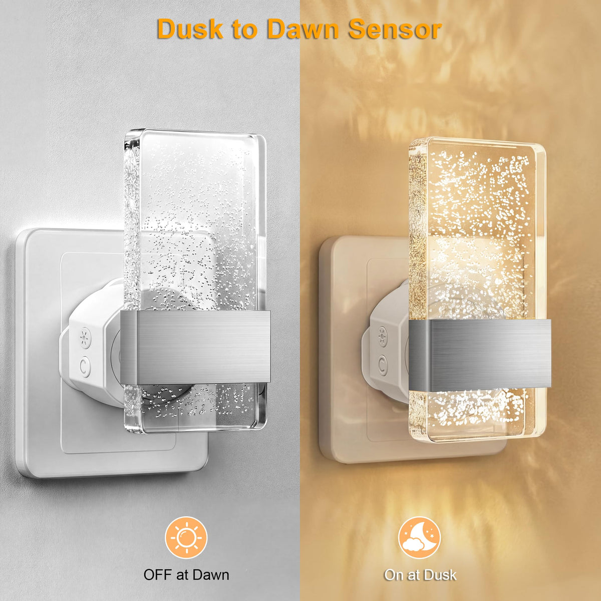 Night Light Plug in Wall with Dusk to Dawn Sensor Modern 2 Pack Gold