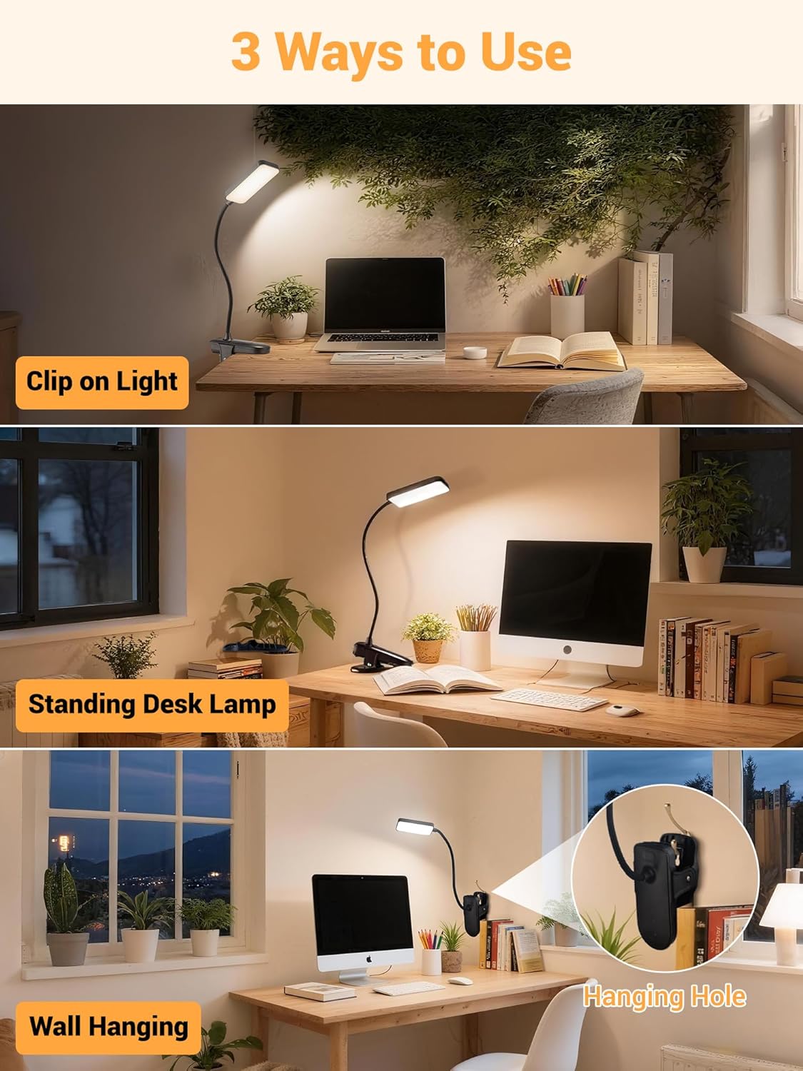 Reading Light,9 Brightness+5 Colors Clip on Light, LED Desk Lamp Table Lamp