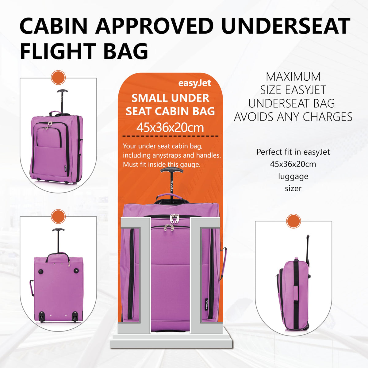 Easyjet 45x36x20 Carry on Suitcase Approved Underseat Cabin Bag Case Lightweight Hand Luggage 1.3kg 33L Black