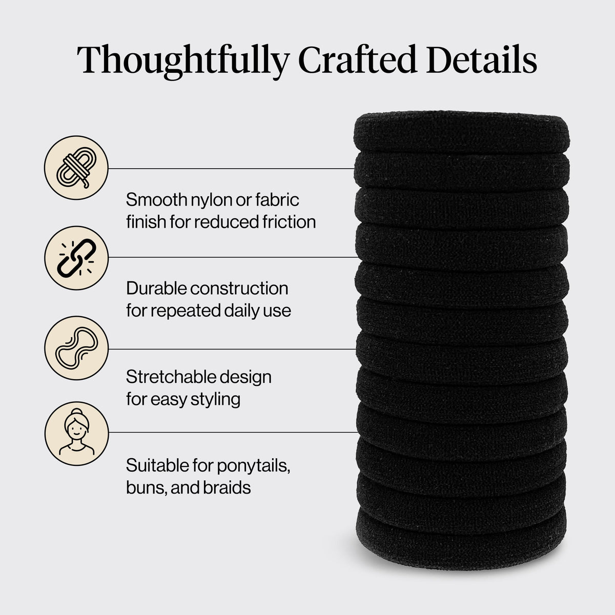 Kitsch Soft Nylon Hair Ties No Damage 6pcs - Black