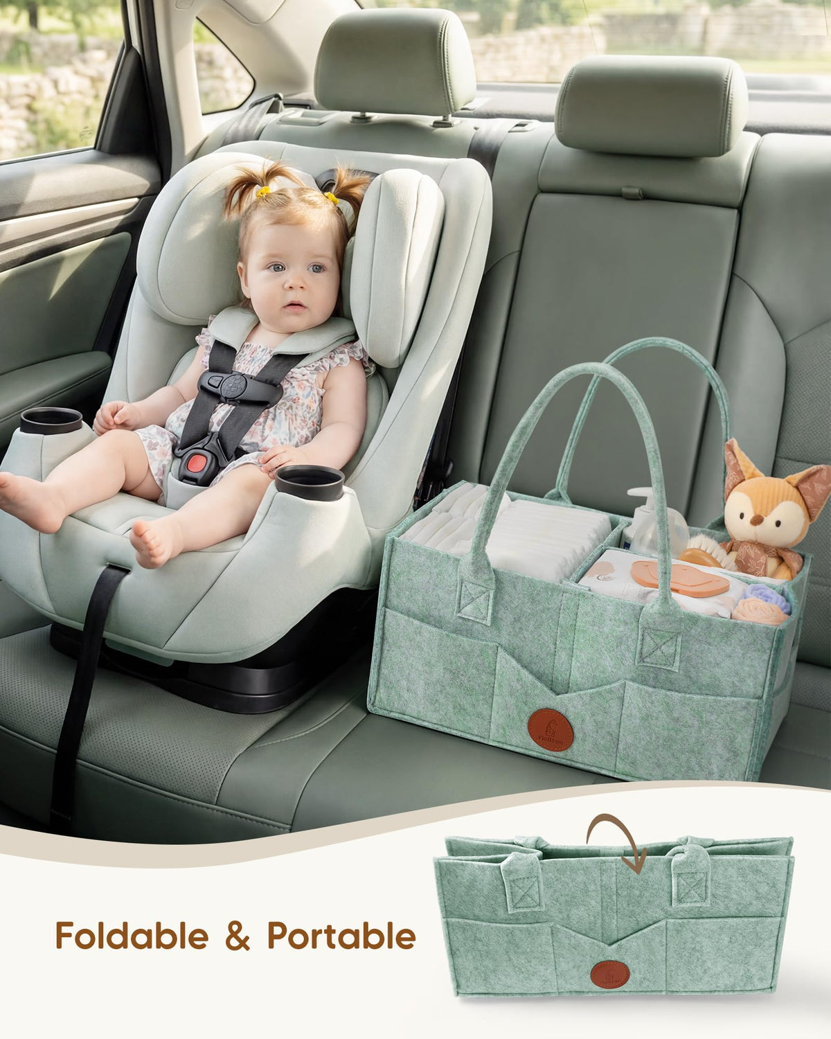 Maliton Nappy Caddy Organiser with 8 Pockets & Removable Dividers (Khaki)