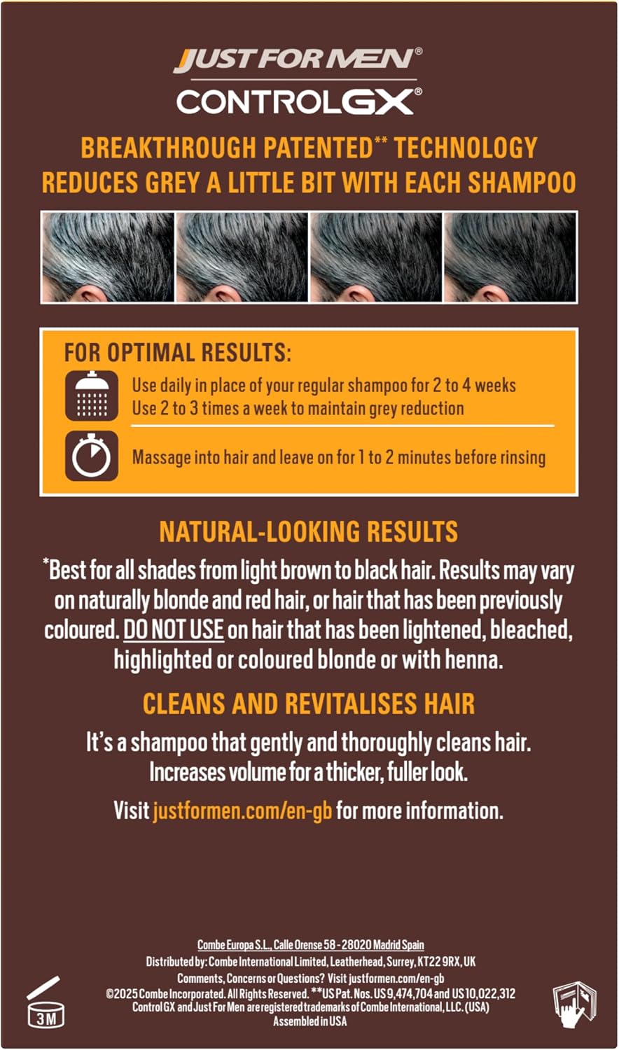 Just For Men Control GX 2-in-1 Grey Reducing Shampoo and Conditioner, 118ml