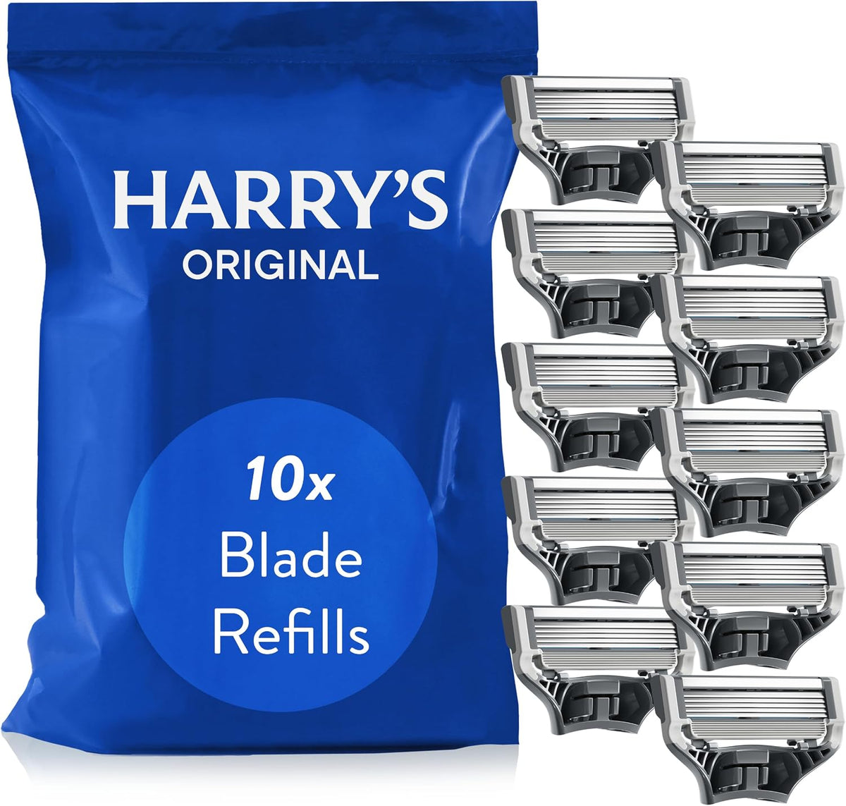 Harry’s Original Razor Blades for Men, 10 Razor Blade Refills, 5 Anti-Friction Shaving Blades with Precision Trimmer, Compatible with Harry’s Original Razors