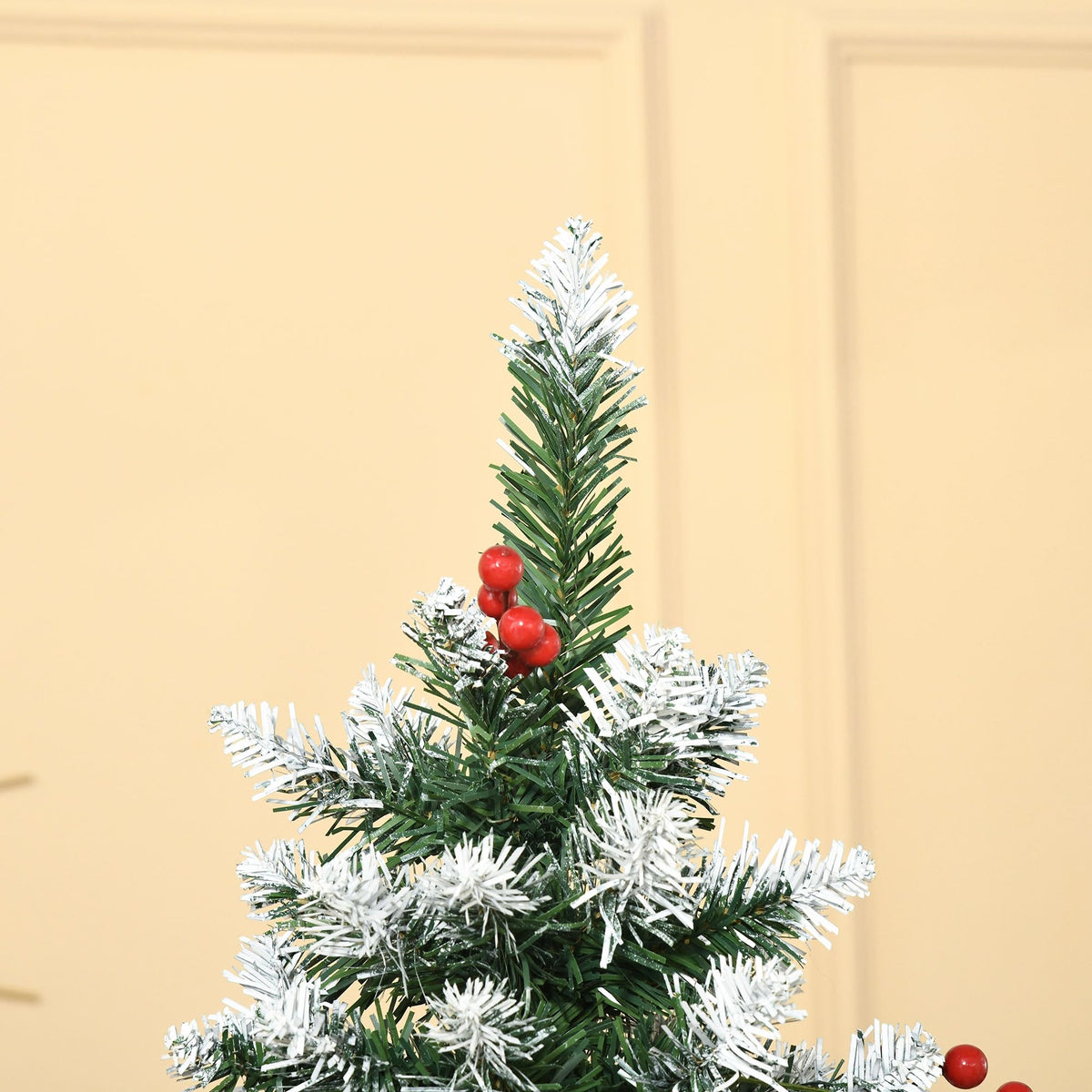 HOMCOM 5FT Artificial Christmas Tree Xmas Pencil Tree Red Berries Green