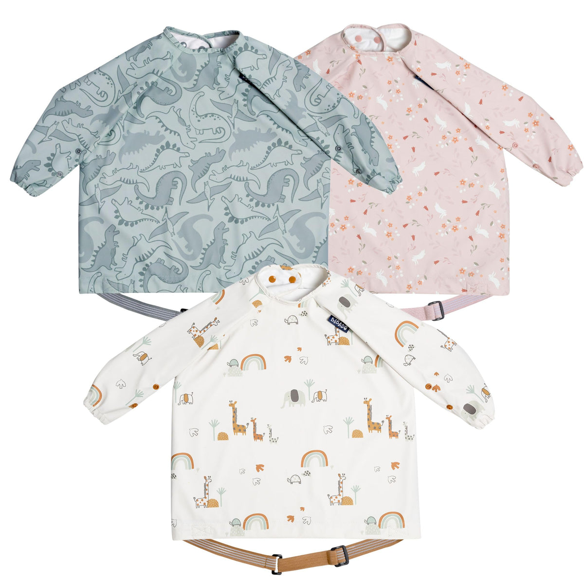 BIBaDO Long Sleeve Baby Bibs - Coverall Weaning Bib with Highchair Strap