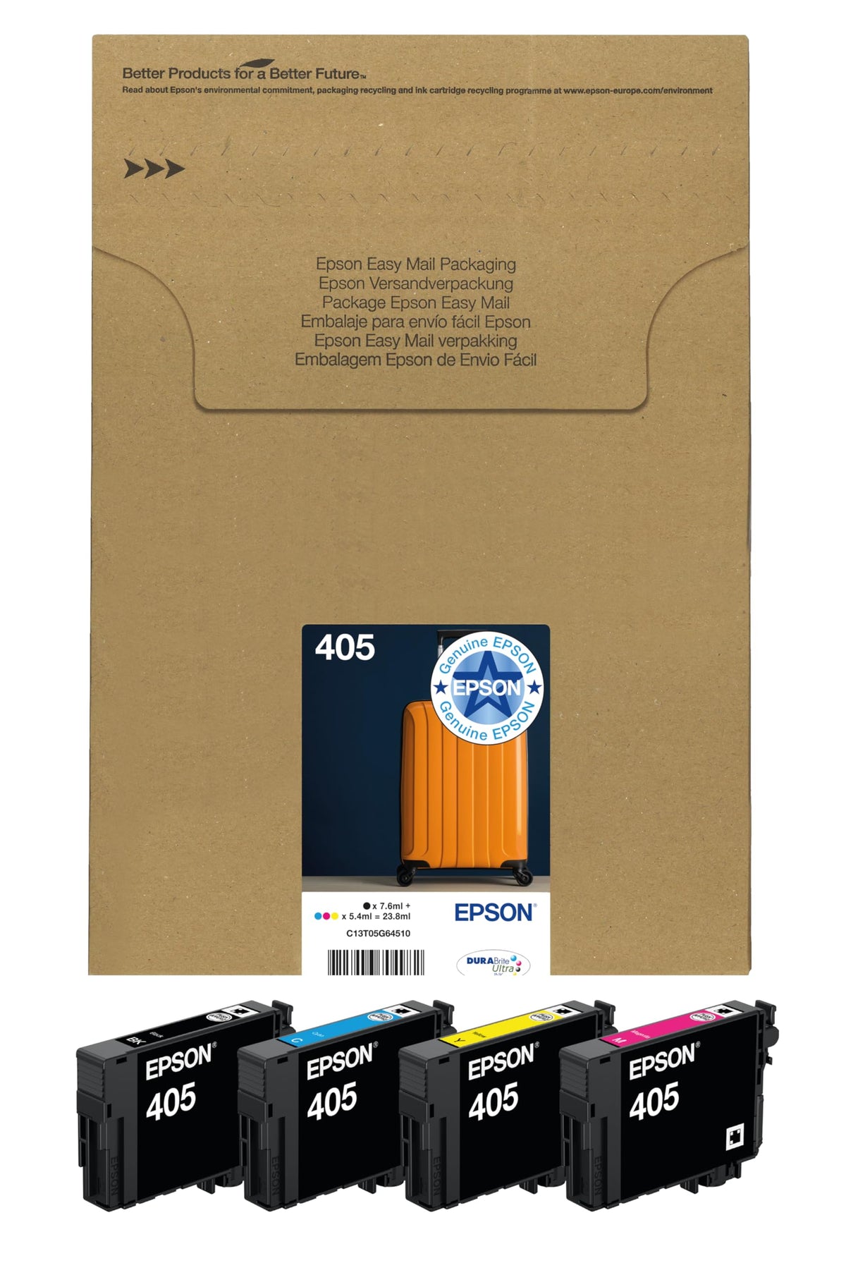 Epson 405 Suitcase Genuine Multipack, 4-colours Ink Cartridges, DURABrite Ultra Ink