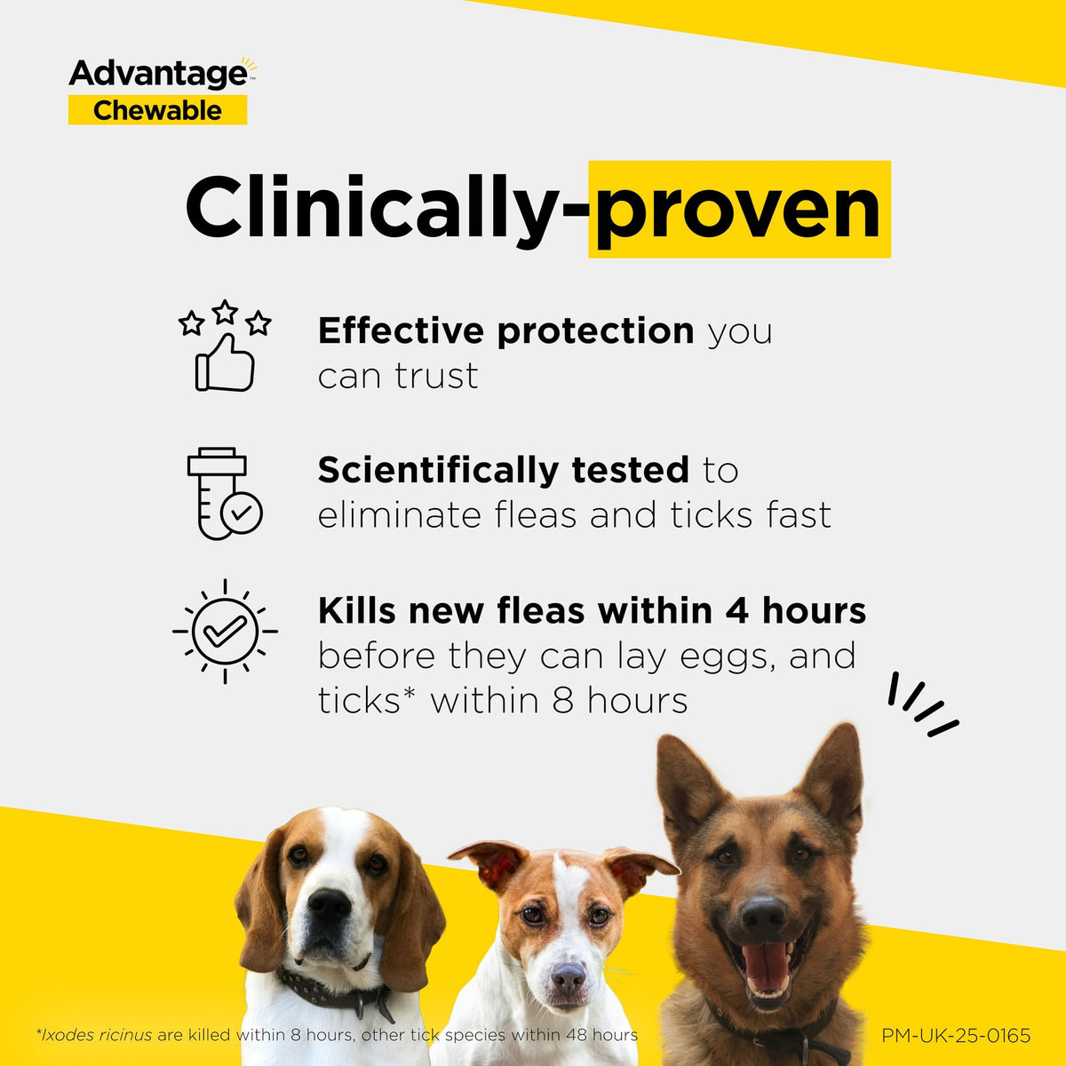 Advantage Chewable 450mg Chewable Tablets for Dogs >11 - 22kg (3 pack), Flea and Tick Treatment, Fast Acting Kills Fleas Within Hours, Prevention Lasts For A Month, Easy To Administer