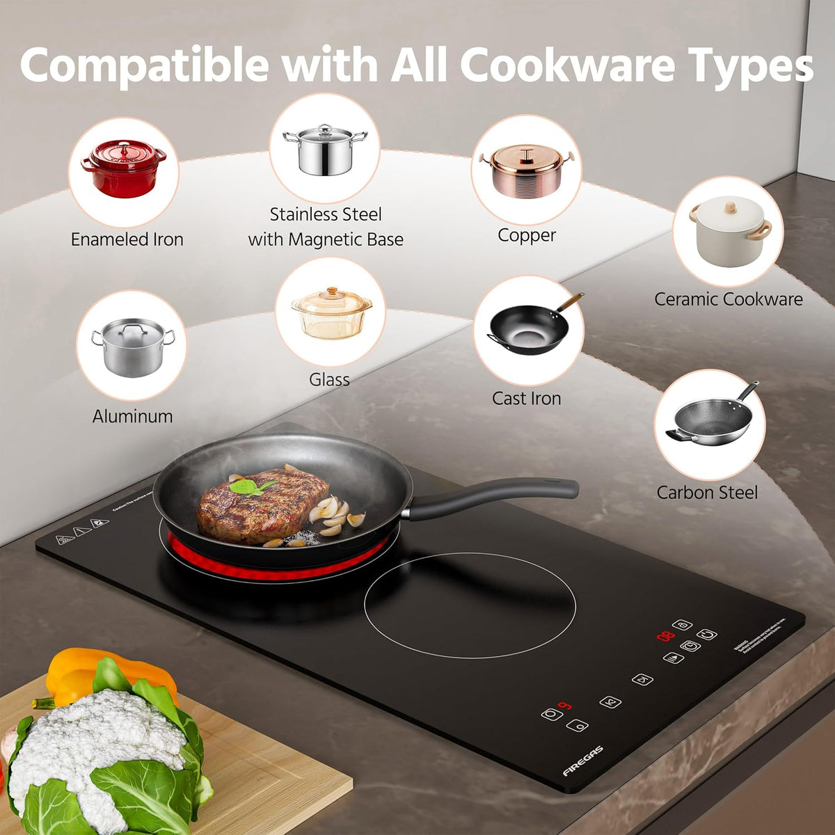 FIREGAS 2 Burner Ceramic Hob,Electric Hob with UK Plug,Built-in & Tabletop