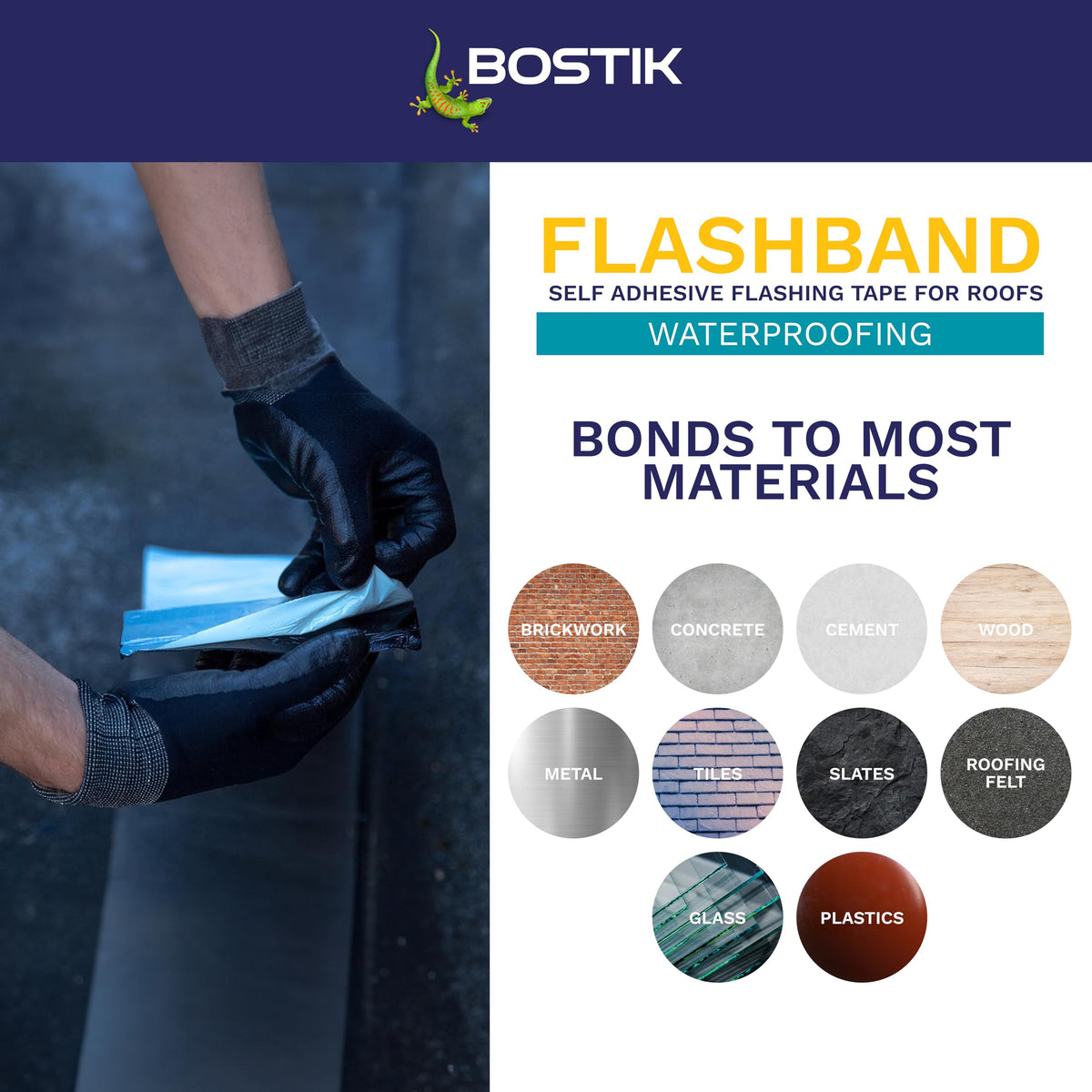 Bostik Flashband Self Adhesive Flashing Tape for Roofs Grey - 75mm x 10m