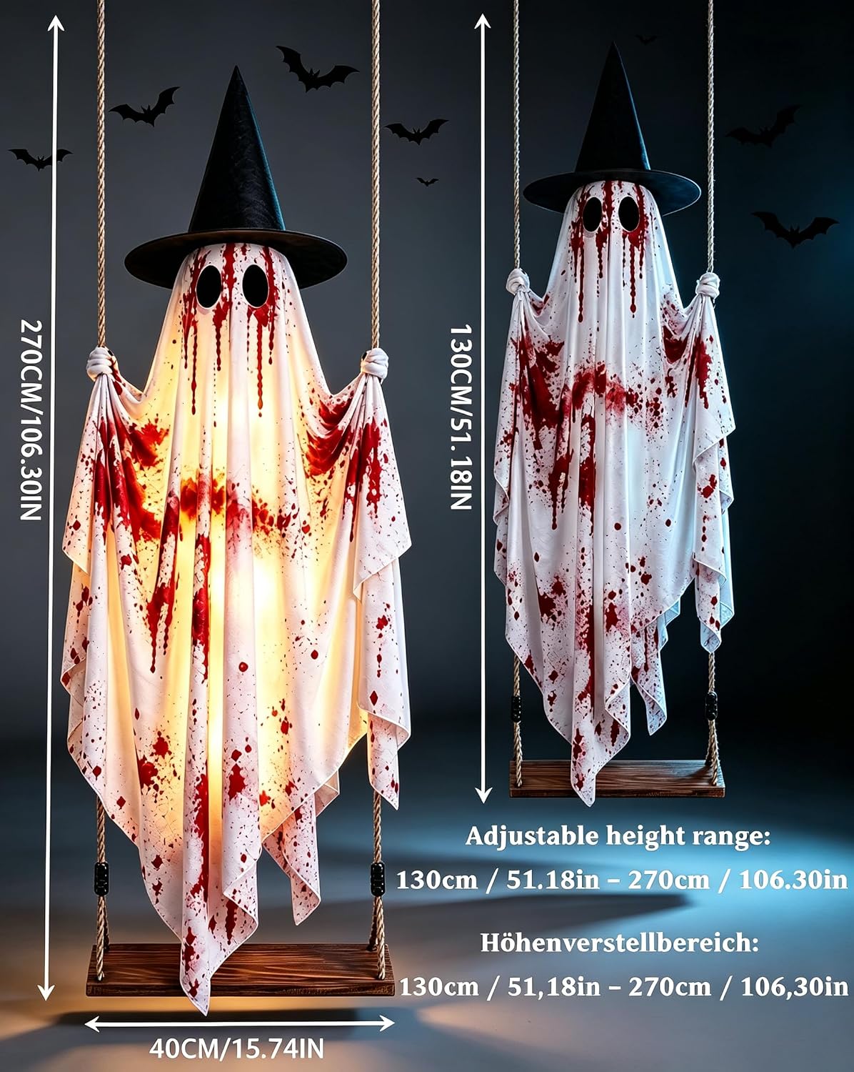 5 FT Hanging Swing Spooky Ghost Halloween Outdoor Decoration