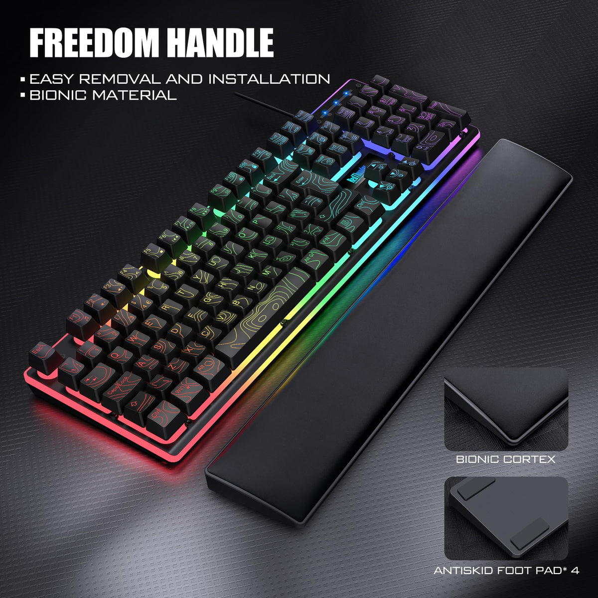 RedThunder K10 Wired Gaming Keyboard and Mouse Combo, UK Layout, True RGB Backlight, Soft Leather Wrist Rest, Ergonomic Anti-Ghosting Keyboard + 7D 7200 DPI Mouse for PC Mac (Gradient Gray)