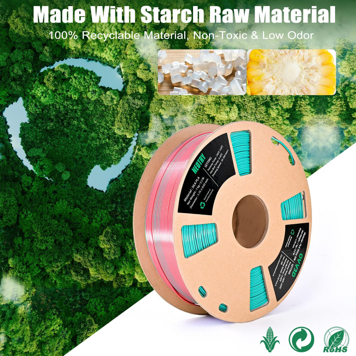 Silk Tri Colour PLA Filament 1.75mm 1kg, Multicolor 3D Printer Filament, Filament 3D Printing Materials for Most FDM 3D Printer, Silk PLA Red Yellow Blue, Rainbow PLA Filament 1.75mm ± 0.02