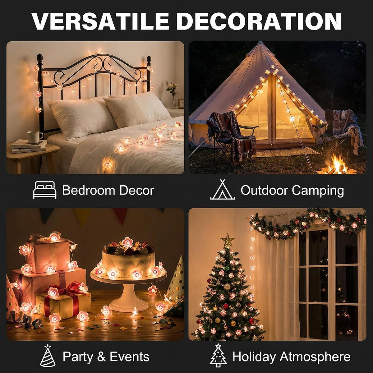 2M 20 LED Pink Cherry Blossom Fairy Lights, Battery Operated Flower String Lights for Bedroom Decor, Indoor Spring and Christmas Decorations, Girls Room Gift (Flowers)