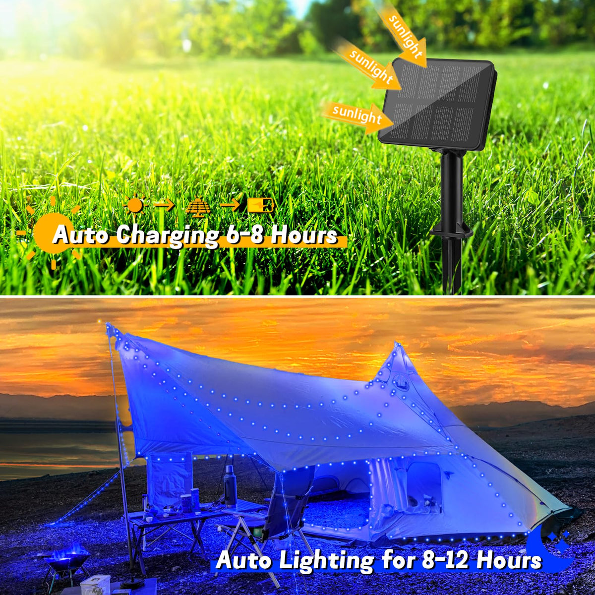 Gcstnn Garden Solar Lights Outdoor, 5M 50 LED Solar Fairy Lights, Copper Wire 8 Modes Waterproof String Lights for Yard, Christmas Tree, Bedroom, Gate, Indoor/Outside Decorations(Orange)