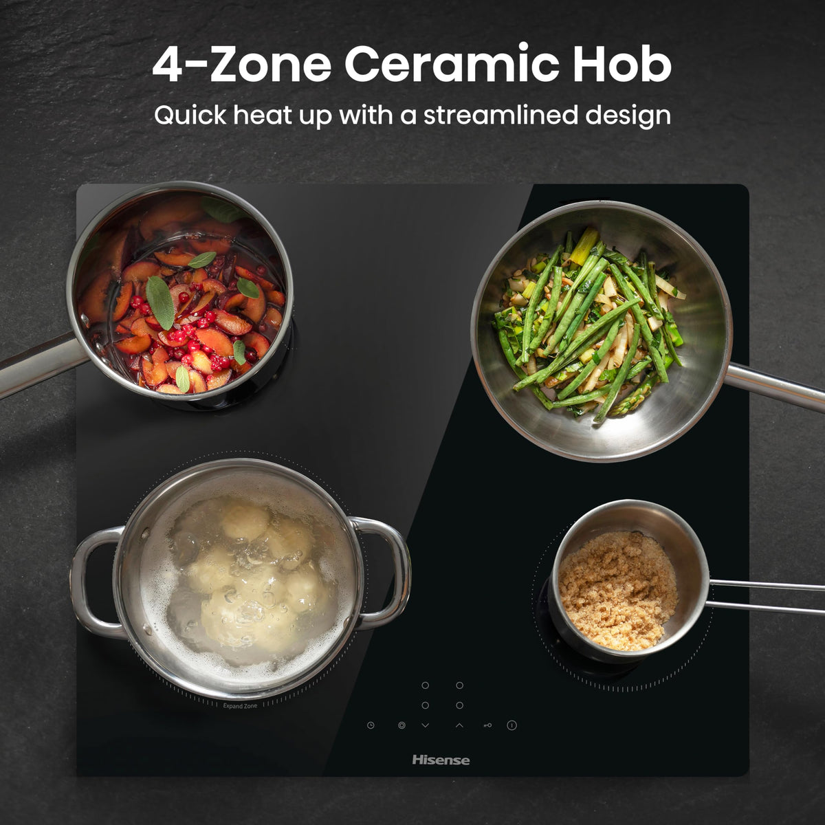 Hisense E6432C Built-in 60cm Electric Ceramic Hob with Child Lock, Touch control, Timer Function - Black 7200W, 20 x 24 x 2 inches (L x W x H)