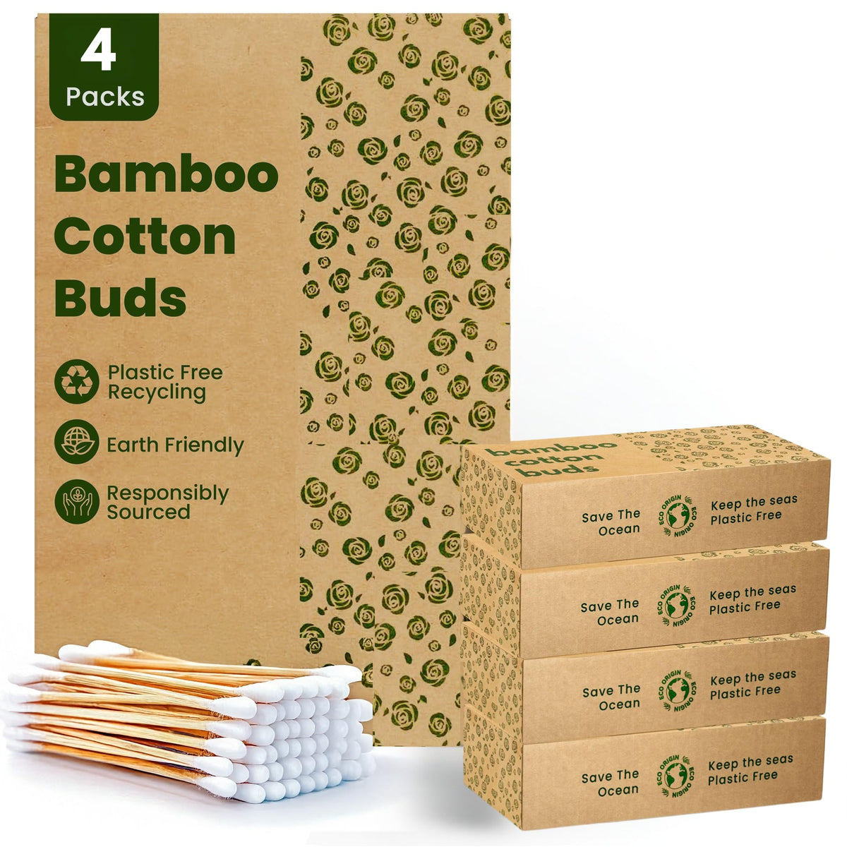 600 Bamboo Cotton Buds | 100% Eco-Friendly Biodegradable | Cotton Buds Bamboo | Ear Swabs | Ear Picks | Cotton Ear Buds | 6 x100 Ear Buds Cotton