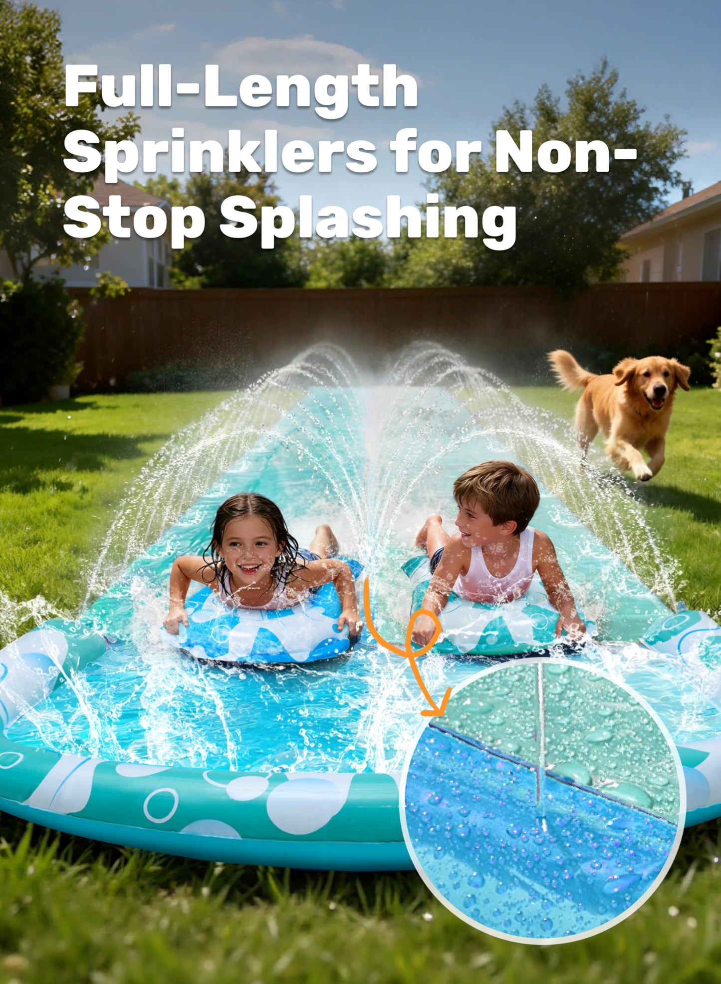 JOYIN 685cm Water Slides and 2 Bodyboards, Lawn Waterslides Summer Water Toy with Build in Sprinkler for Backyard Outdoor Water Fun for Kids Adults