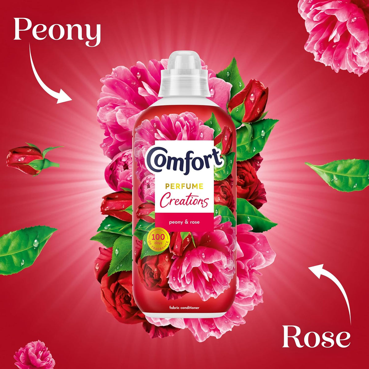 Comfort Creations Peony & Rose Fabric Conditioner with Stay Fresh technology for 100 days of freshness + fragrance* 8x 900 ml (240 washes)