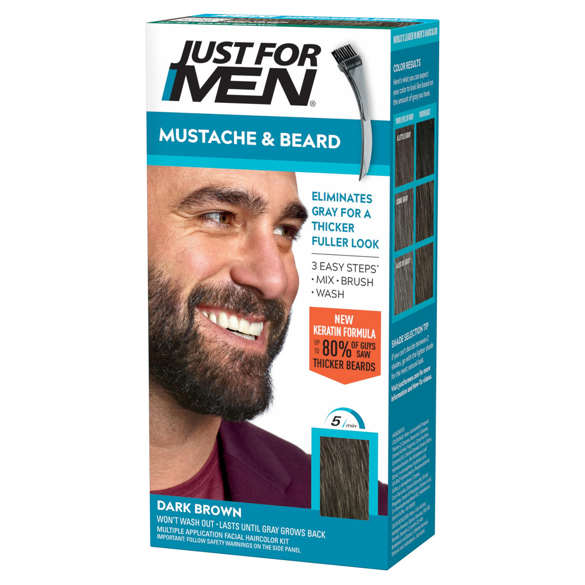 Just for men Moustache & Beard Dark Brown Dye, Eliminates Grey for a Thicker & Fuller Look M45