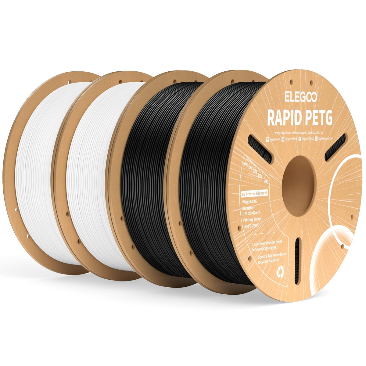 ELEGOO Rapid PETG 3D Printer Filament 1.75mm Black 1KG