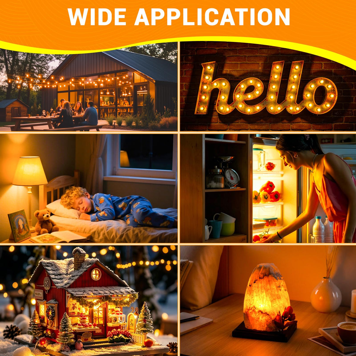 Caldarax 0.5W E14 LED Vintage Night Light Bulb, Mini C7 LED Filament Candle Bulbs Amber Warm White 2200K E14 Orange SES Small Edison Screw Salt Lamp Bulbs, 5W Equivalent, Non Dimmable, 2 Pack