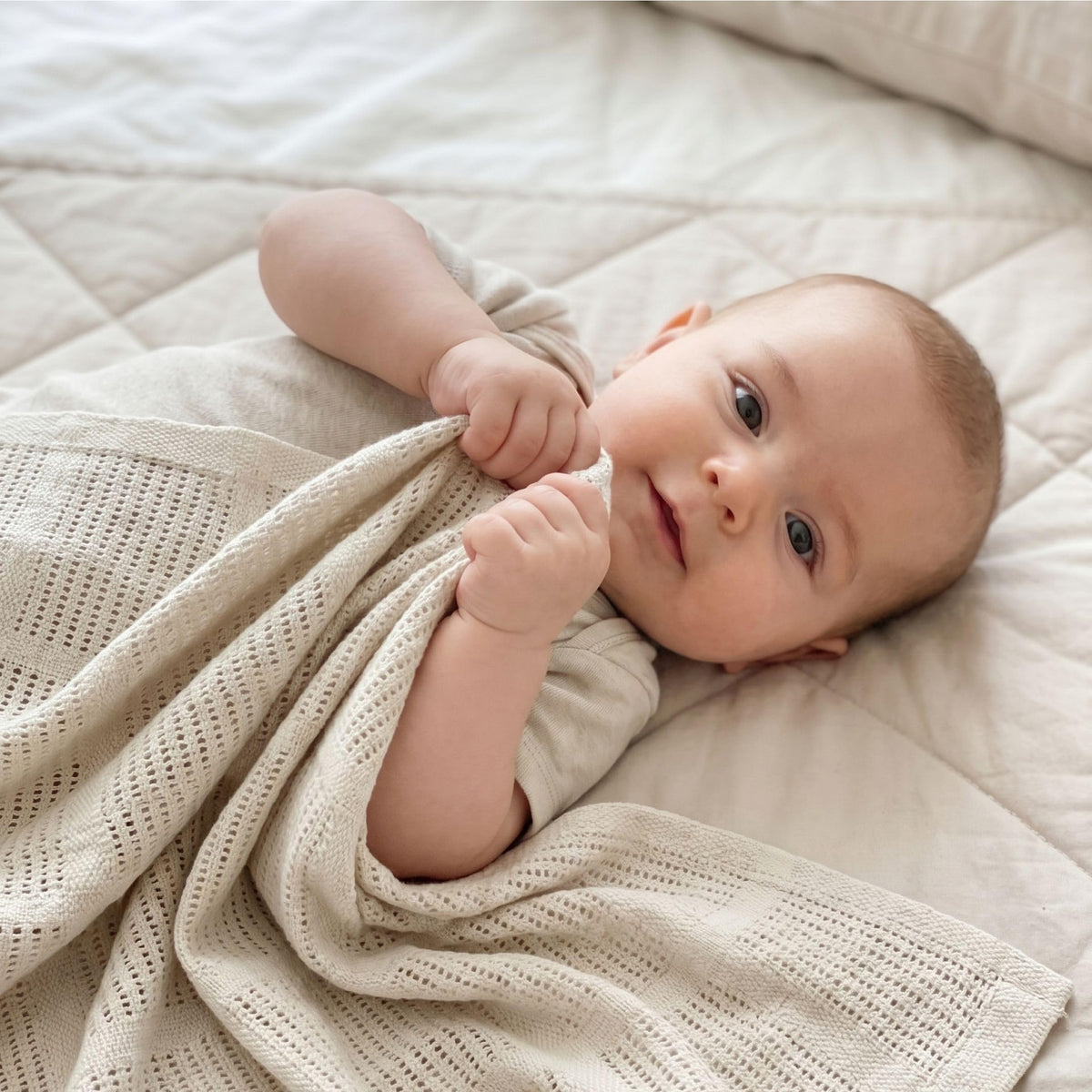 Bloomsbury Mill - Cellular Blankets Baby - 100% Organic Cotton - 2 Pack - Cloud - White - Newborn Essentials - Soft Breathable Baby Blankets for Pram, Cot, Moses Basket - 75x95cm