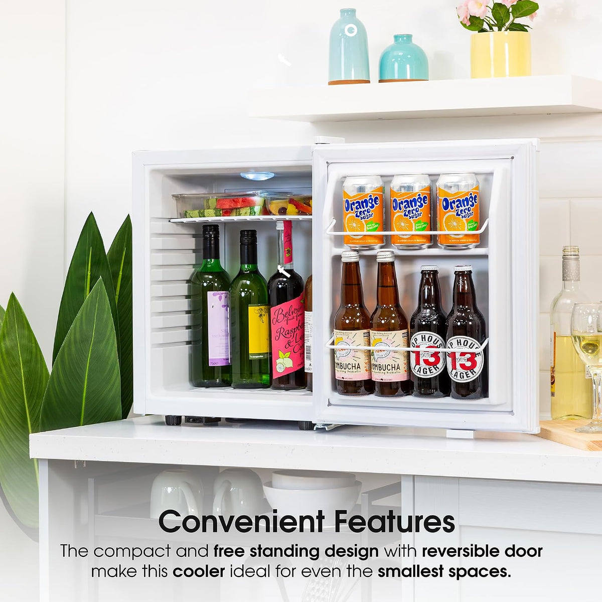 Abode Quiet Mini Cooler 25L Thermoelectric for Drinks with Adjustable Thermostat, Portable in White, Compact For Bedroom, Home, Caravan with Reversible Door A25THBC102W