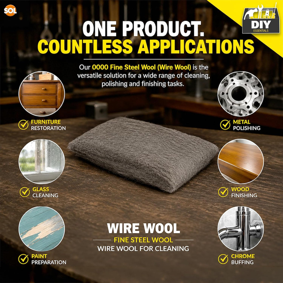 SOL 1pk Steel Wool 0000 Grade for Cleaning - Wire Wool Mice Blocker - 1m