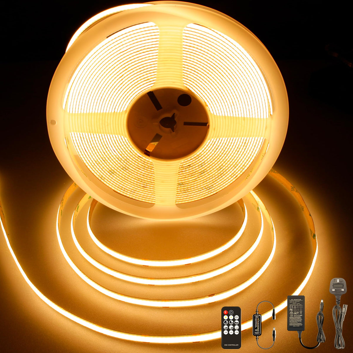 COB LED Strip 3m, 24V, Dimmable, Remote, Warm White, 2700K