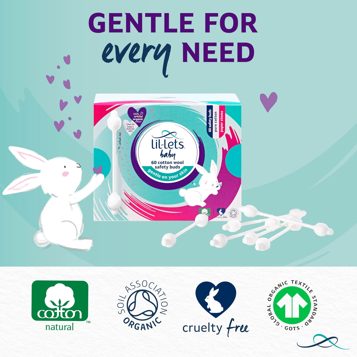 Lil-Lets Baby Cotton Wool Oval Pads, Certified Organic, 100% Pure Cotton Wool, Soft and Absorbent, Gentle on Baby's Delicate Skin, Dermatologically Tested, Ideal for Newborns, Pack of 50 Oval Pads