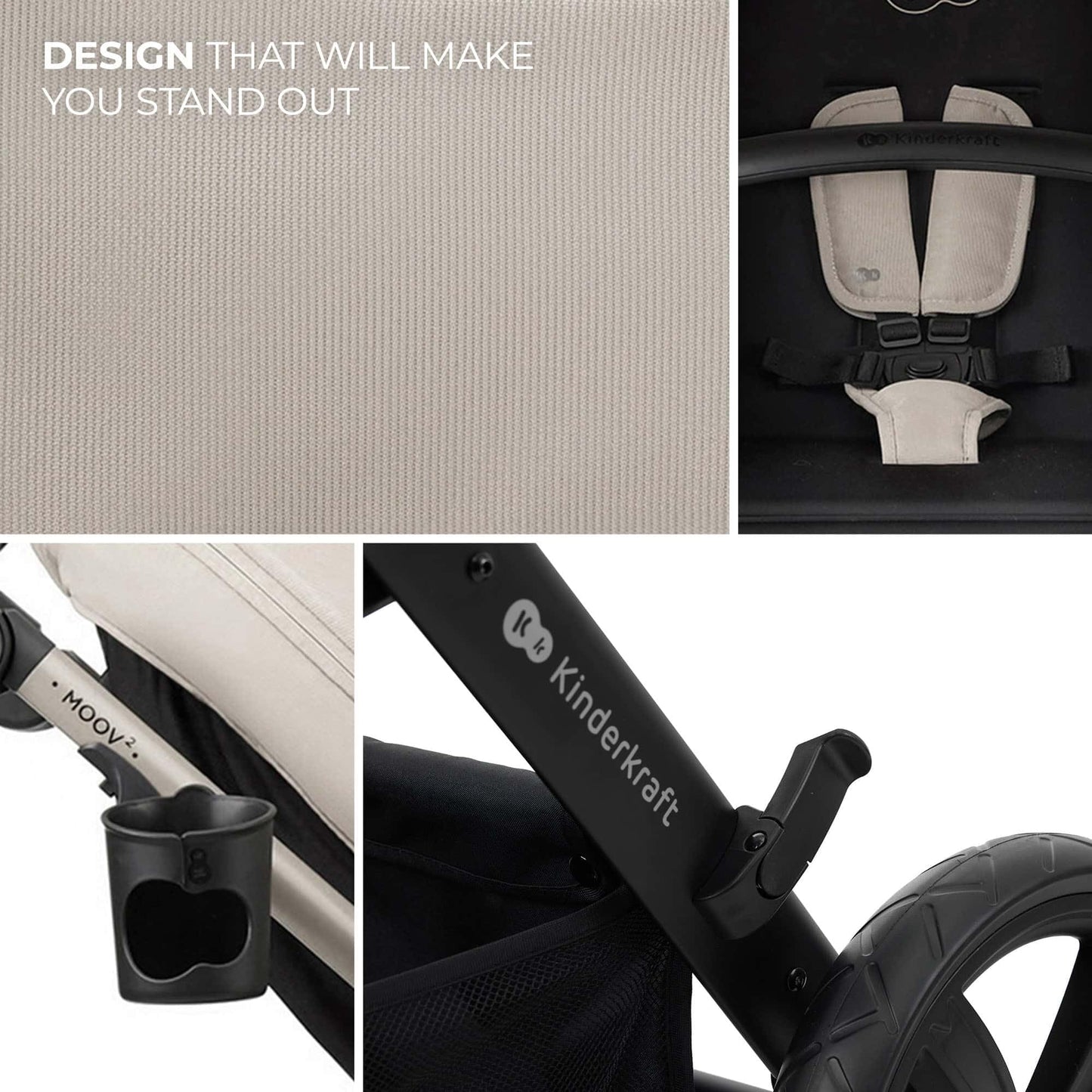 Kinderkraft MOOV 2 AIR 4 in 1 Set, Pram with Infant Car Seat with Isofix Base Mink PRO I-Size, Travel System, Baby Pushchair, Buggy, Foldable, from Birth to 22 kg, Inflatable Wheels, Gray