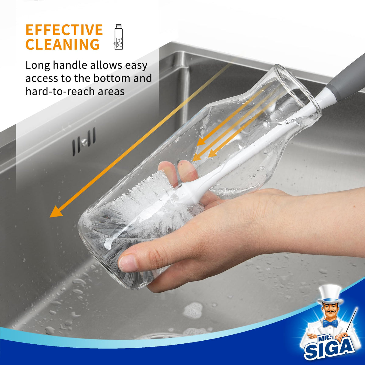 MR.SIGA Long Handle Bottle Brush, Non-Scratch Water Bottle Brush Cleaner