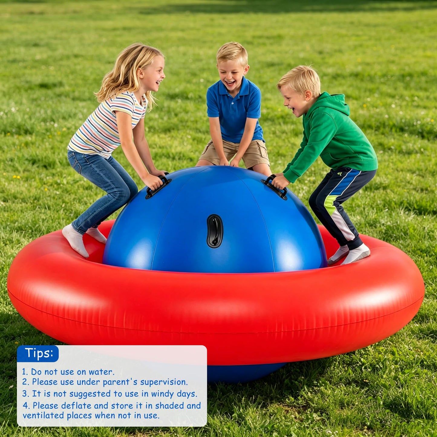 GYMAX 88'' Inflatable Dome Rocker Bouncer, Giant Inflatable Rocking Planet with 6 Handles, Indoor Outdoor Large Blow Up Rocking Ball for 5 Years Old+ Boys Girls, Max Weight 113kg (Pink+Green)