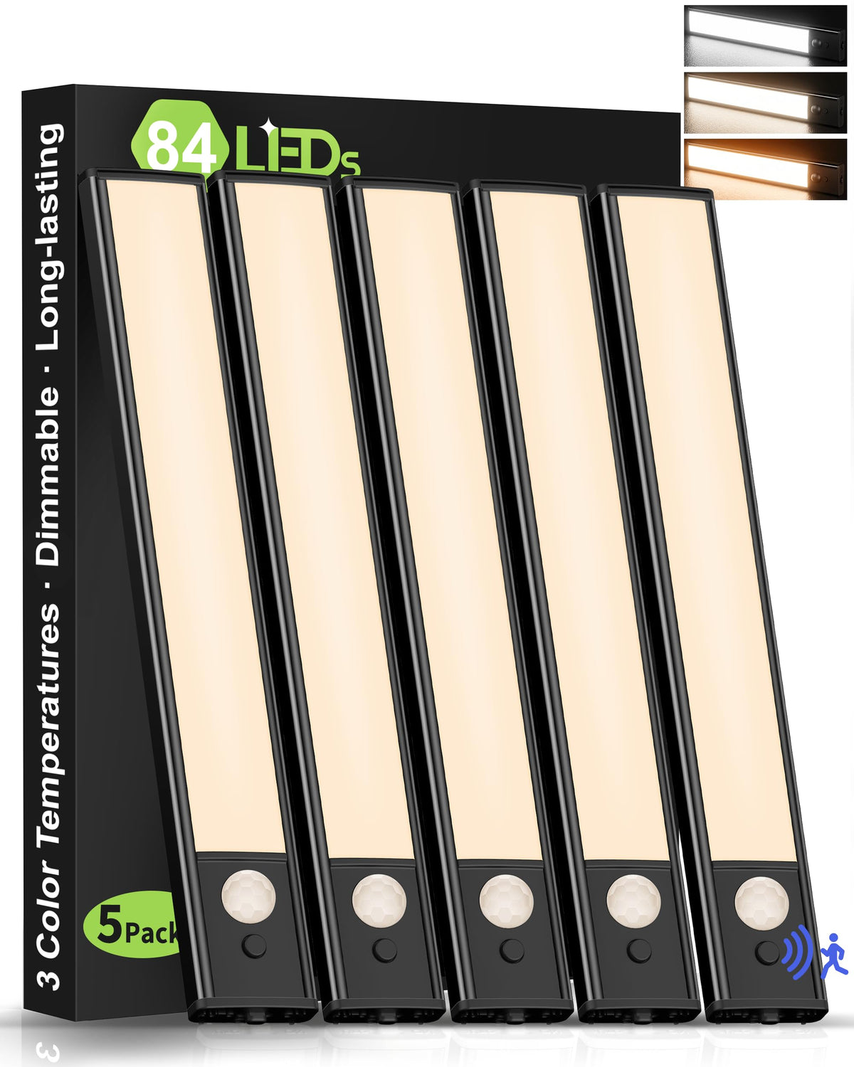 Under Cabinet Kitchen Lights 5 Pack, Motion Sensor Lights Indoor, 25CM