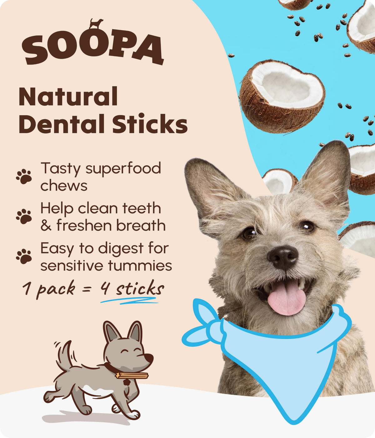 Soopa Carrot & Pumpkin Dog Dental Sticks, Chews to Clean Teeth, 100 g, 1-Pk