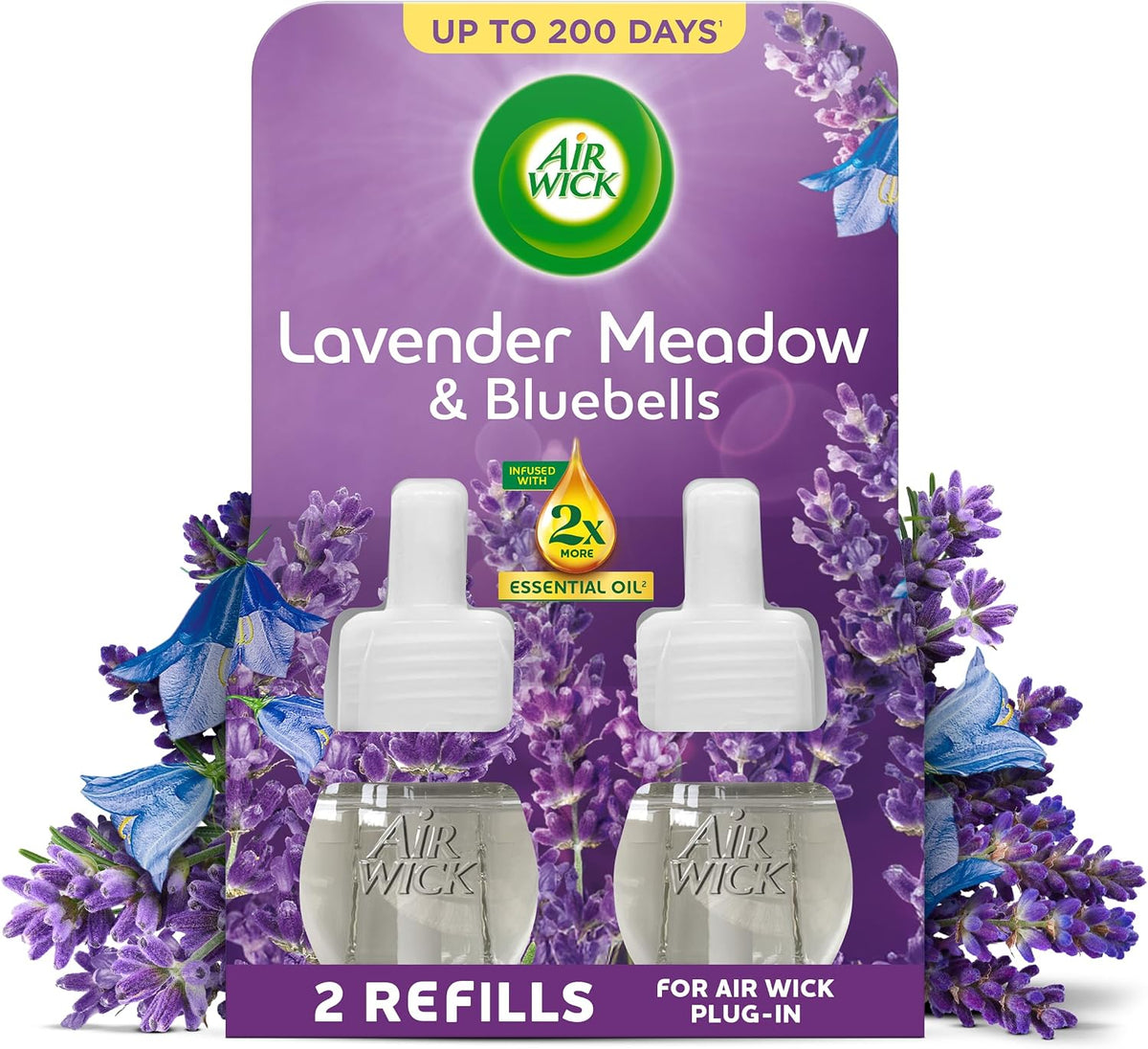 Air Wick Plug in Diffuser Twin Refill, Purple Lavender Meadow and blue bells, Pack 2 x 19ml,