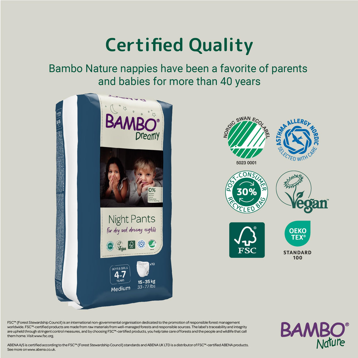 Bambo Nature Dreamy Night Pants Nappies, (Children Aged 8-15, 35-50kg), 10PK Pull Up Pants, Eco Nappies Keep Beds Dry All Night, Pull Ups Training Nappy, Secure, Comfortable, Potty Training