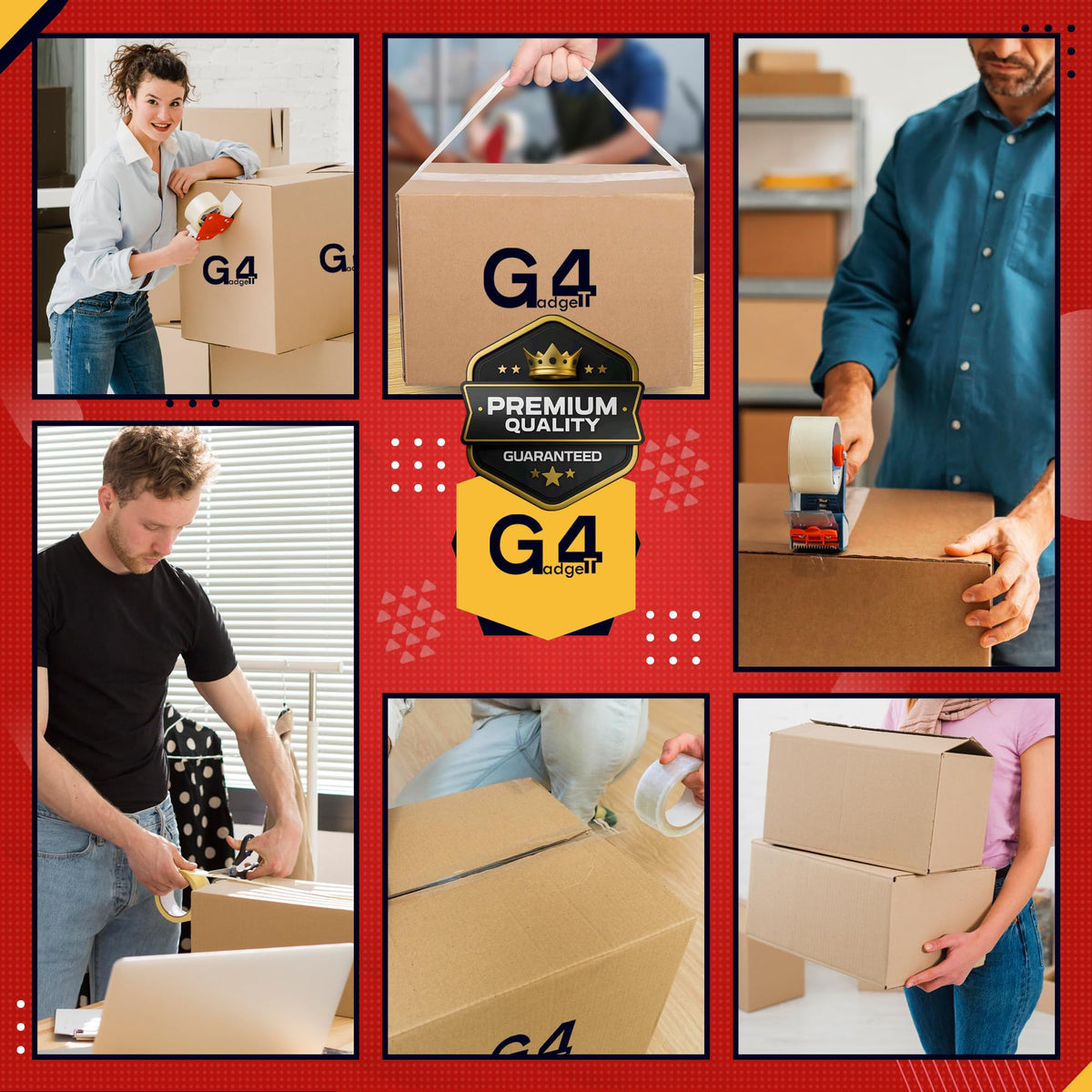 G4GADGET Pack of 3 Clear Packing Tape - Heavy Duty Transparent Tape 48mm x 66m - Ideal for Moving, Packing Boxes, and Secure Packaging