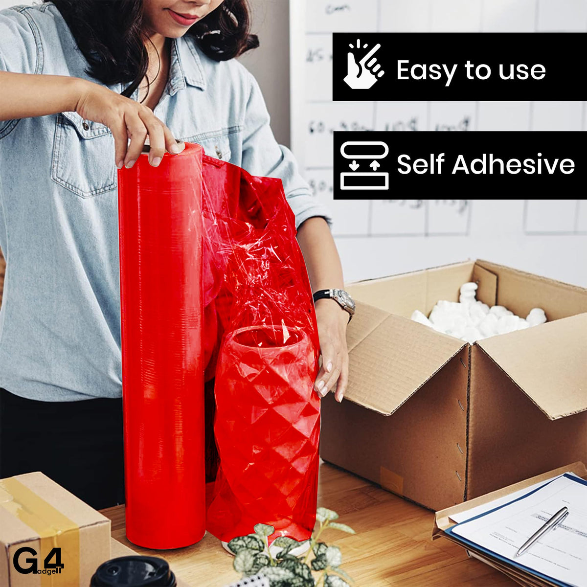 Heavy Duty Strong Pallet/StretchWrap/Shrink Wrap Packaging Cling Film - 400mm x 220m Pallet Stretch Wrap for Moving Home, Furniture, Luggage and Parcel (Black ‎40cm x 220m (STD CORE))