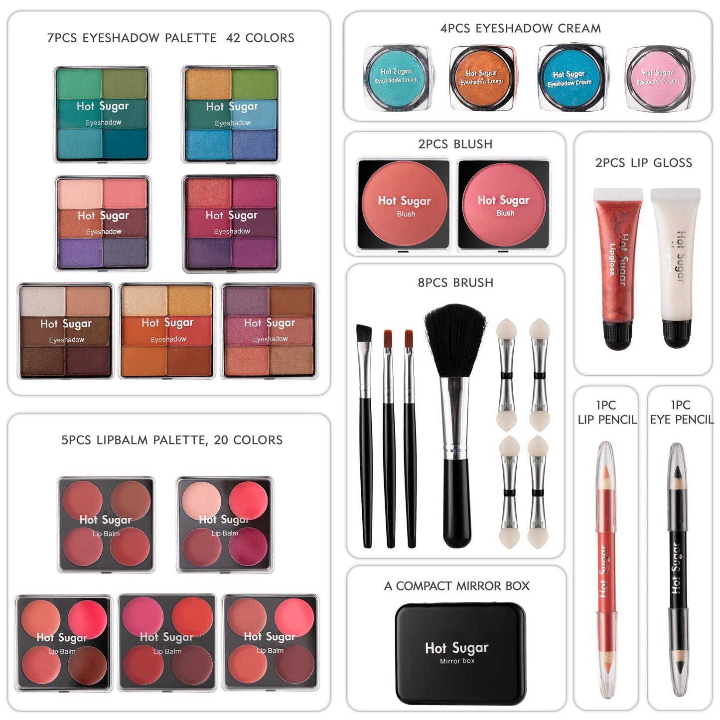Hot Sugar Girls Makeup Set, Complete Starter Cosmetics Kit with Eye Shadow, Lip Balm, Blush, Lip Gloss, Brushes, Eye Pencils and Mirror (Mermaid)